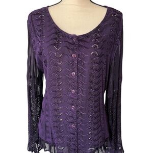 Purple Long Sleeve Blouse with Ruffled Details